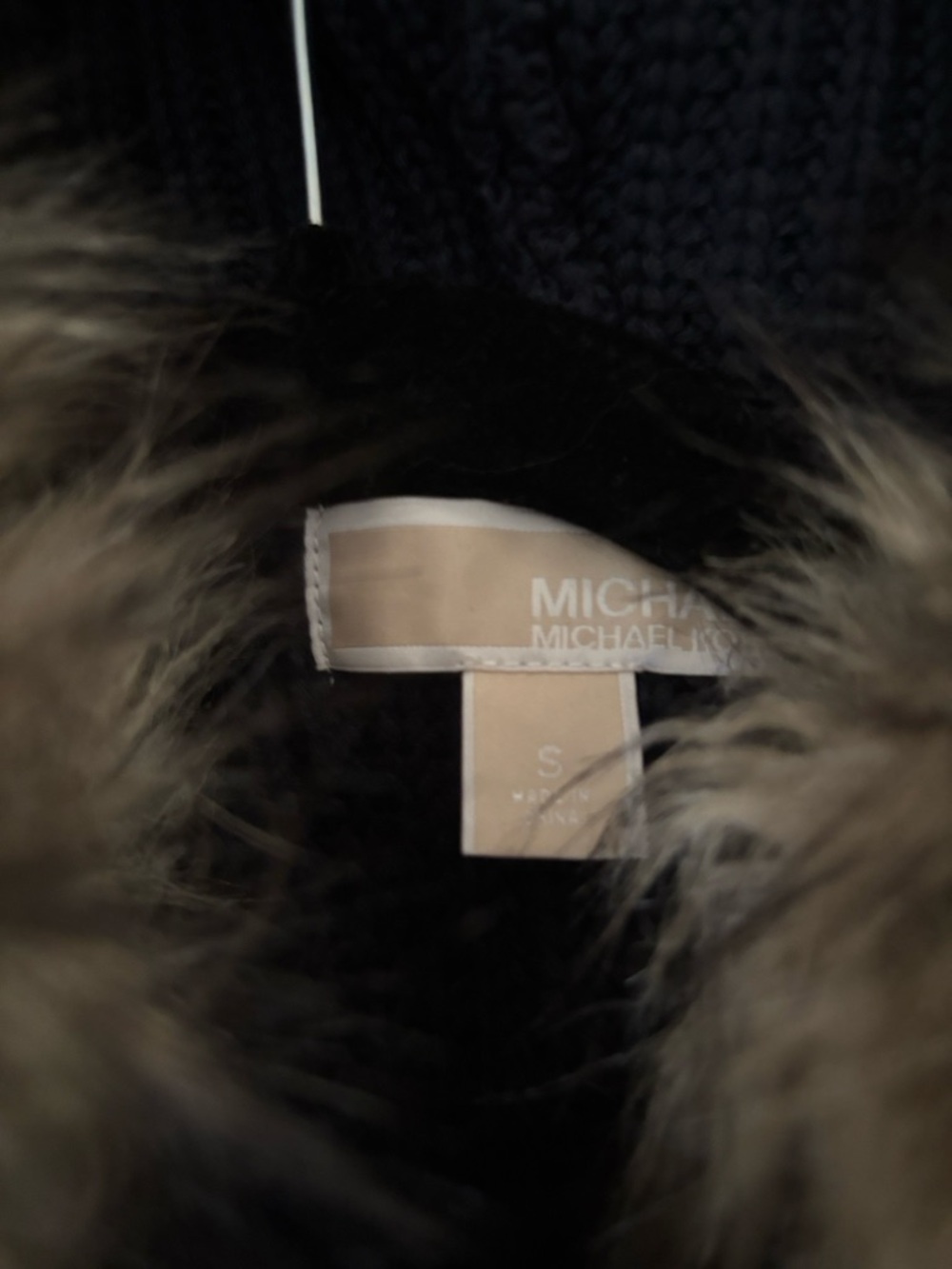 Michael Kors Knit Hooded Vest with Faux Fur Trim - Navy Blue - Picture 3 of 4
